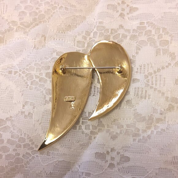 Vintage Butler Clear Rhinestone Gold Plated Leaves Metal Brooch Art Deco Jewelry - Picture 8 of 8